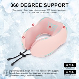 urnexttour Travel Pillow for Airplane Memory Foam Neck Pillow, Soft & Support Travel Pillow for Travelling, Sleeping Rest, Car, Train and Home Use (Pink)