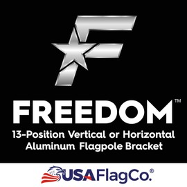 USA Flag Co. Freedom Cast-Aluminum Flagpole Bracket, 13-Position Vertical or Horizontal for 1-inch Diameter Flag Pole Adjustable Mounting Holder (Brushed Aluminum)