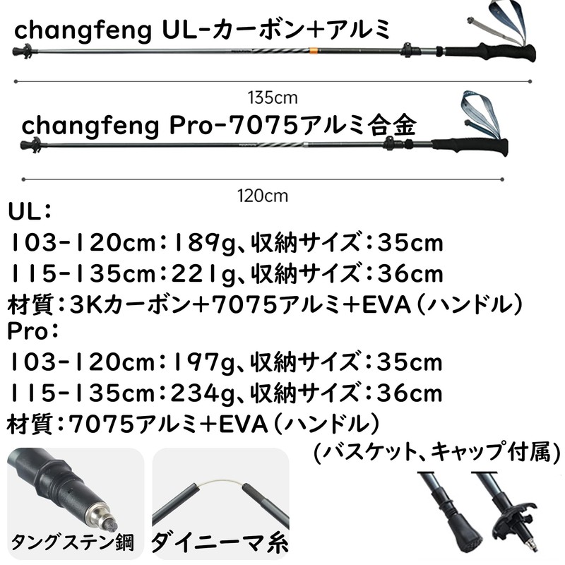 Naturehike changfeng UL/Pro トレッキングポール 超軽量 高強度カーボン アルミ製 5段折り畳み 10cm延長EVA滑り止めハンドル 男女兼用