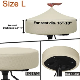 BUYUE Bar Stool Covers, Luxury Fabric Dia.16-18" Round Crease-Resistant Stretchy Washable Jacquard Dustproof Stool Seat Slipcover, L-Beige-1 Count