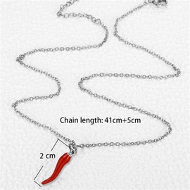 Dreuyet Italian Horn Necklace for Women Men Dainty 14K Gold Plated Cornicello Italian Red Horn Pepper Necklace Amulet Charm Necklaces Good Luck Pendant Talisman Protection Jewelry (Italian Red Horn Silver)