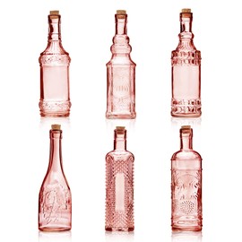 BULK PARADISE Assorted Reddish Glass Bottles with Corks, 6 Pack, 2.5in X 9in, 16oz
