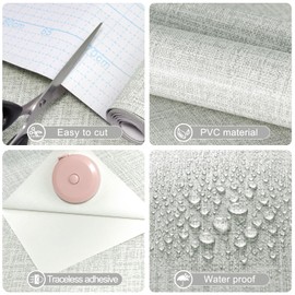 Amiya Grasscloth Grey Wallpaper 17.3"x120" Peel and Stick Textured Fabric Linen Contact Paper Self Adhesive Removable Light Gray Wall Paper for Bedroom Cabinet Liners Decor