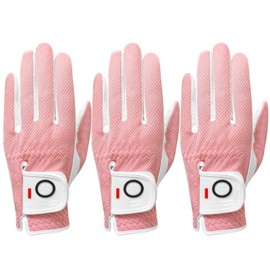 Golf Gloves Women Left Hand Right Handed Microfiber All Weather Grip Rain Hot Wet Value 3 Pack, Ladies Golf Gloves Soft Flexible Durable Wear Resistance Good Grip (Pink, Small,Worn on Left Hand)