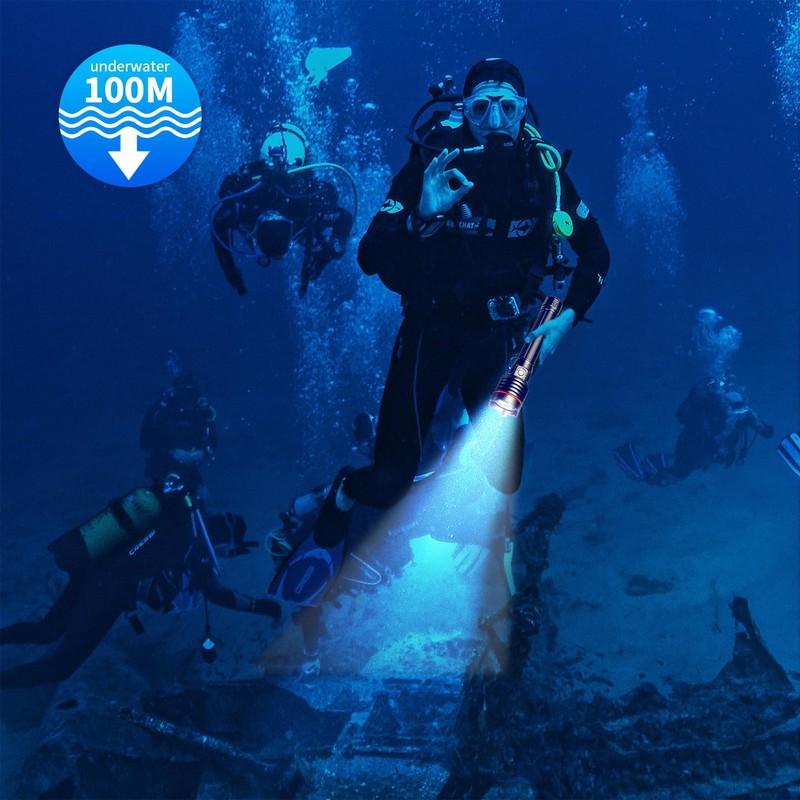 ダイビングライト、LetonPower 5000 Lumens 水中ライト,100mスキューバ ライト, タイプC充電 ダイビング 水中ライト、スポットライトロングショットダイビング ライト