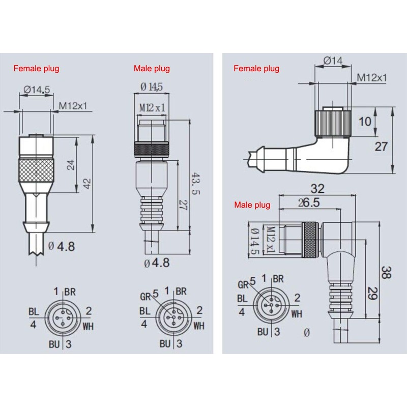 Eonvic Industrial M12 4 Pin Male Straight Aviation Connector Electrical
