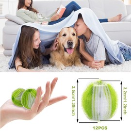 Pack of 12 Pet Hair Remover, Washing Machine, Reusable, Lint Balls, Washing Machine, Dog Hair Remover, Hair Catcher, Pet Hair Remover, Washing Machine Reusable, for Washing Machine (Green and White)