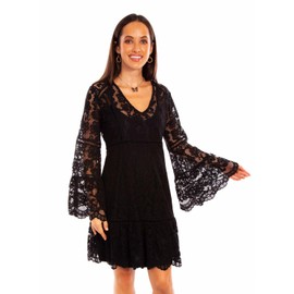 Scully Women's Lace Crochet Long Bell Sleeve Mini Dress Black Medium US