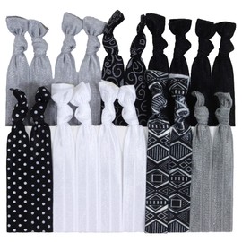 Hair Ties Ponytail Holders - 20 Pack "Tribal Black Silver White" Aztec No Crease Ouchless Elastic Styling Accessories Pony Tail Holder Ribbon Bands - By Kenz Laurenz