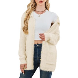 Cakulo Womens Oversized Fuzzy Cardigan Sweaters Fall Winter Outfits Open Front Collared Cardigans Pockets 2025 Apricot S