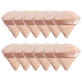 12 Piezas Esponjas Maquillaje Triangular para Polvo, Borlas para Maquillaje en Seco y Mojado, Esponjas Faciales Maquillaje Terciopelo Suave para Polvo Suelto/Polvo Corporale/Base de Maquillaje (Beige)