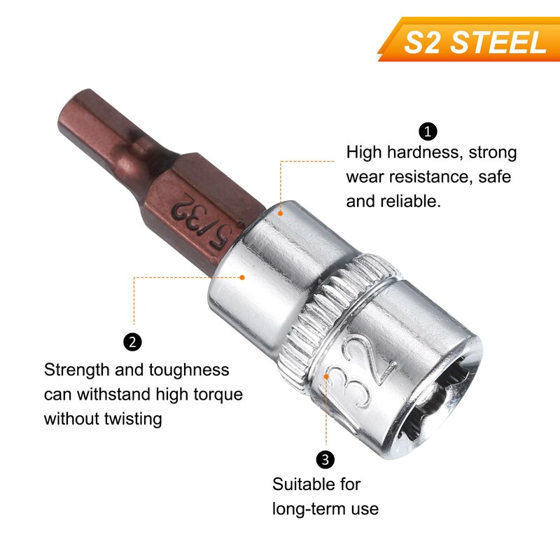 sourcing map 5/32" Hex Bit Socket 1/4" Drive SAE S2