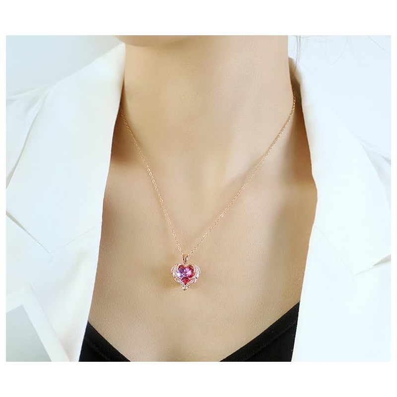 Collar mujer oro rosa corazón elegante dije colgante chapado en