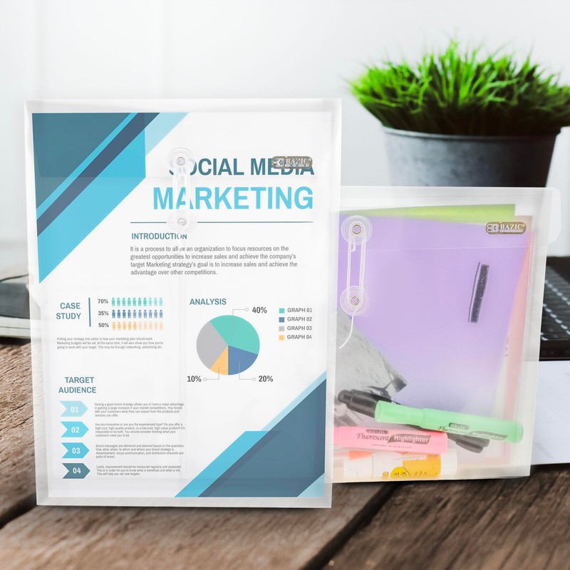 BAZIC Products Plastic Envelopes with String Closure, Clear Poly Envelopes