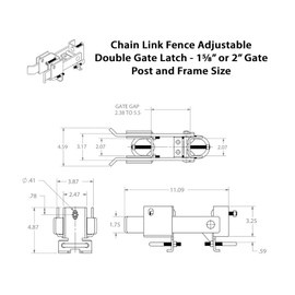 Chain Link Fence Commercial Double Gate Latch 1-5/8" or 2" Frame for Swing Gates (Powder-Coated Black Pressed Steel)