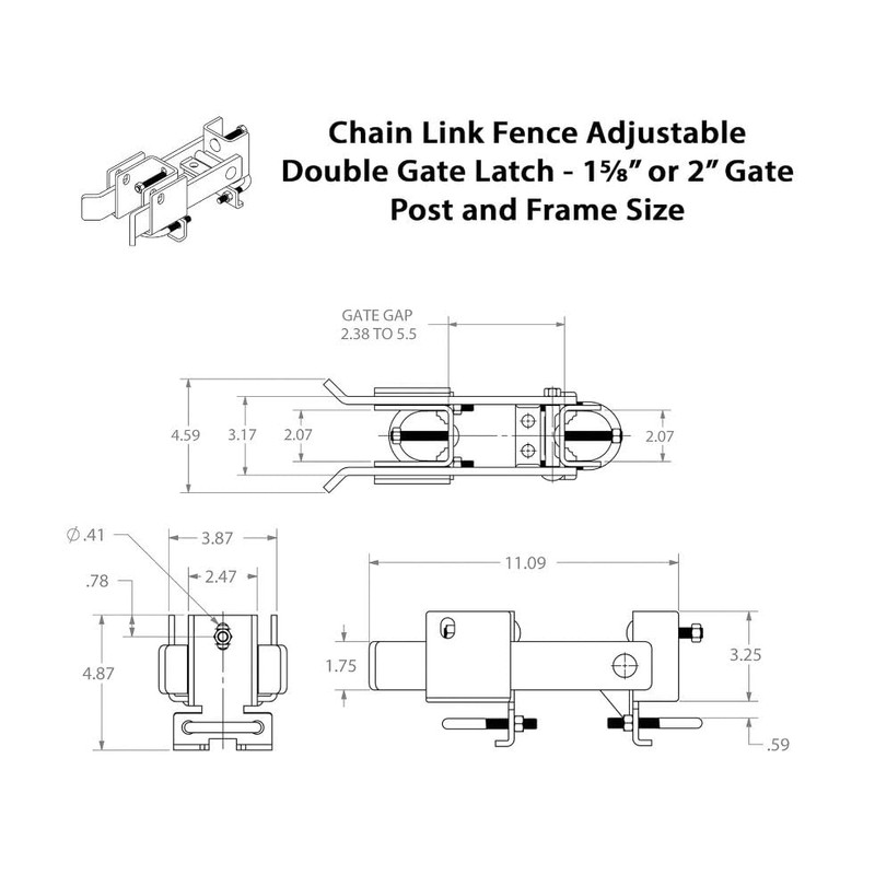 Chain Link Fence Commercial Double Gate Latch 1-5/8" or 2"