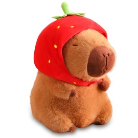 Capybara Cuddly Toy, 23 cm Capibara Plush Toy, Water Pig Cuddly Toy, Cute Capybara Cuddly Toy Plush with Strawberry Headpiece, Toy Stuffed Toy Capybara, Gift for Adults Children