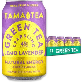 Unsweetened Sparkling Green Tea by Tama Tea - Organic Lemo Lavender Iced Green Tea, Zero Calories & Zero Carbs | 45mg Caffeine, No Artificial Ingredients, 12 oz (12-Pack)