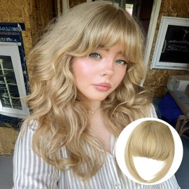 Fanguilar Clip in Bangs, Ash Blonde Fake Bangs Hair Clip French Bangs Hair Clip on Bangs For Women Clip Faux Bangs Fringe With Temples Hairpieces Curved Fake Bangs For Daily Wear