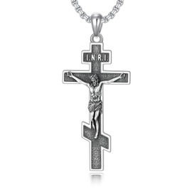 Swordgod Orthodox Crucifix Necklace for Men Women 925 Sterling Silver Crucifix Cross Jesus Pendant Religious Protection Necklace Faith Jewelry Gifts for Christmas Father Son Husband