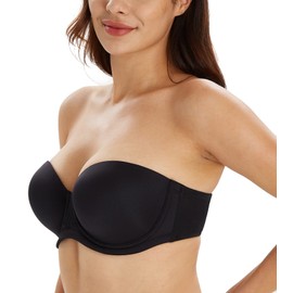 Lemorosy Women's Strapless Bra, Full Cup, Underwire, Removable Straps, Large Sizes, Multiway Minimiser Bra, Red Carpet, black