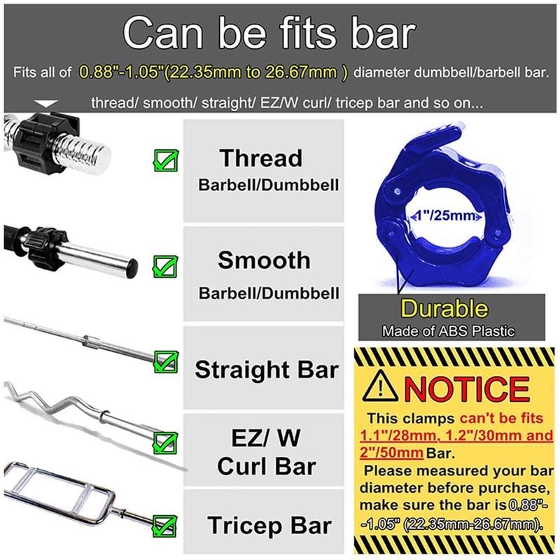 Tioamy Barbell Clamps Dumbbell Spinlock Collars Clips for Standard Weight