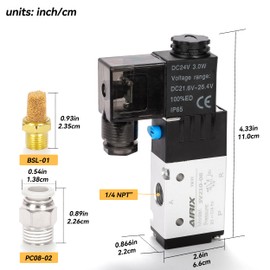 AIRIX 3V210-08 Pneumatic Solenoid Valve DC24V, 2 Position 3 Way, 1/4" NPT, Pilot-Operated Single Coil, Fast Response Electric Air Valve With Junction Box & Quick Connect Fittings