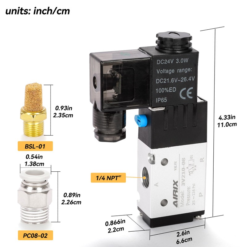 AIRIX 3V210-08 Pneumatic Solenoid Valve DC24V, 2 Position 3 Way,