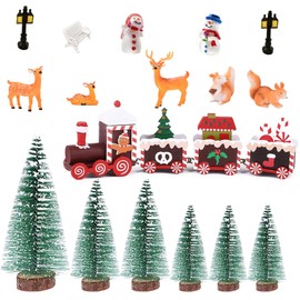 Pack of 17 Christmas Mini Figures Christmas Tree Christmas Train Christmas Figures Miniature Ornaments Christmas Small Figures Artificial Miniature Christmas Decoration for Table Decoration