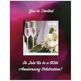 SassyXpressions 60th Wedding Anniversary Invitations with Champagne Glasses - 50/pk
