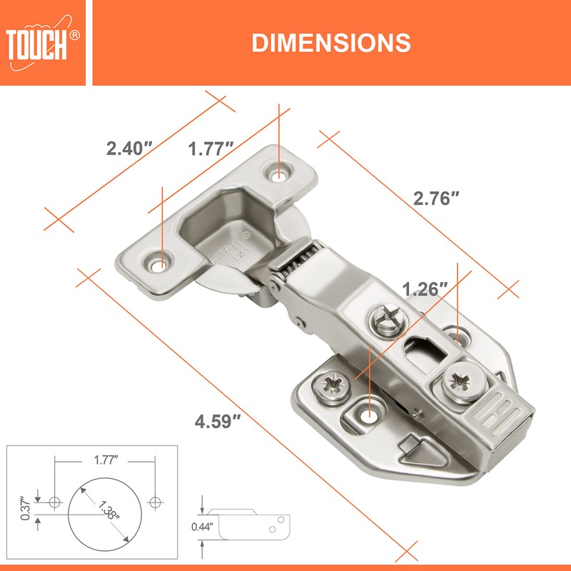 TOUCH Cabinet Hinges (1 Pair, 2 PCS) Full Overlay Soft