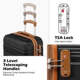 LONG VACATION Luggage Set Lightweight Carry on Suitcase ABS Hardshell Luggage TSA Lock Spinner Wheels(6 piece set, BLACK-BROWN)