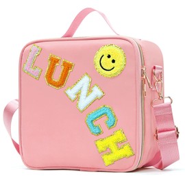 LOKFAR Insulated Lunch Bag Women Lunch Box Kids for Teen Girls Boys, Cute Preppy Lunch Boxes With Adjustable Shoulder Strap, Waterproof Nylon Lunchbox Lunch Bags for School Work Picnic (Light Pink)
