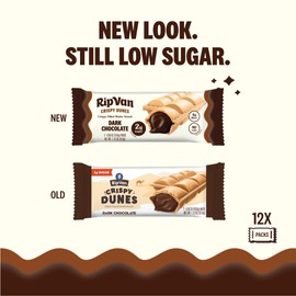 Rip Van Crispy Dunes Vegan Dark Chocolate Wafer Sticks – Low-Calorie Snack with Dark Chocolate Cream Filling, 90 Calories, Non-GMO, Prebiotic Fiber - 12 Pack