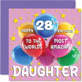 Stuff4 28th Daughter Birthday Card - World's Most Amazing Daughter - Happy 28th Birthday Card for Daughter from Mom Dad, 5.7 x 5.7 Inch Age 28 Twenty-Eight Greeting Cards for Daughter