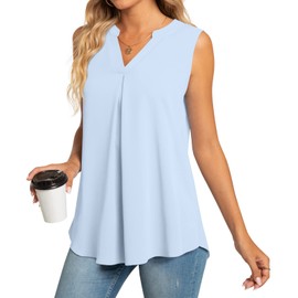 Anyhold Women's Chiffon Tank Tops Sleeveless V Neck Blouse Dressy Casual Tops Office Work Shirts Large, Light Blue