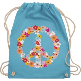 Shirtracer - Gym Bag Backpack - Sayings Statement - Peace Flower Power - Hippie Peace Sign Peace Sign 90s 70s, 05 Light Blue