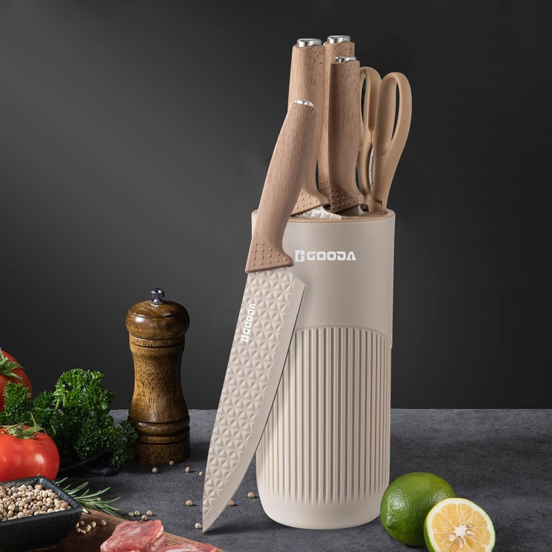 GOODA Kitchen Knife Set With Block,6-Piece Professional Chef Cooking Knives