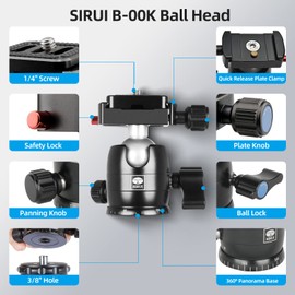 SIRUI Tripod Ball Head, 360 Degree Rotating Panoramic Ball Head with 1/4" Quick Release Plate, Max Load up to 22lbs for DSLR, B-00K