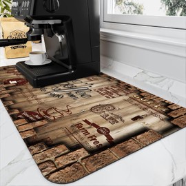Coffee Mat Absorbent Coffee Bar Mat for Coffee Maker and Espresso Machine Countertops Rubber Backed Draining Pad Decor Gift Fit Under Coffee Maker Coffee Pot Dish Drying Mats for Kitchen (20x12in)