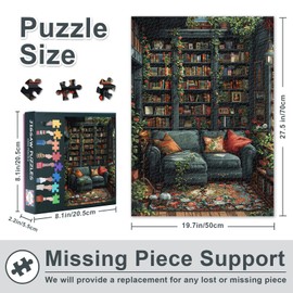 Jigsaw Puzzles for Adults 1000 Pieces - Vintage Library with Bookshelves, Plants & Cozy Fireplace, Premium Quality Adult Puzzles, Completed Size 27.5x19.7 in