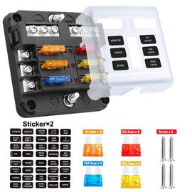 Gebildet 6-Way Fuse Holder, DC 12V-32V 150Amp Standard Fuse Block with LED Indicator + Waterproof Protective Case + 16pcs Fuse for Car Marine Boat Trike