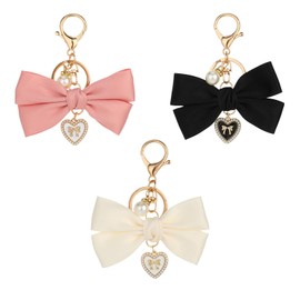 3 Pack Bow Charm for Purse Keychain Bow Black Pink White Bag Charms Bowknot Key Chain Cute Car Key Chain Key Ring Bag Charm Pendant for Handbag Decorations Girls Graduation Gift