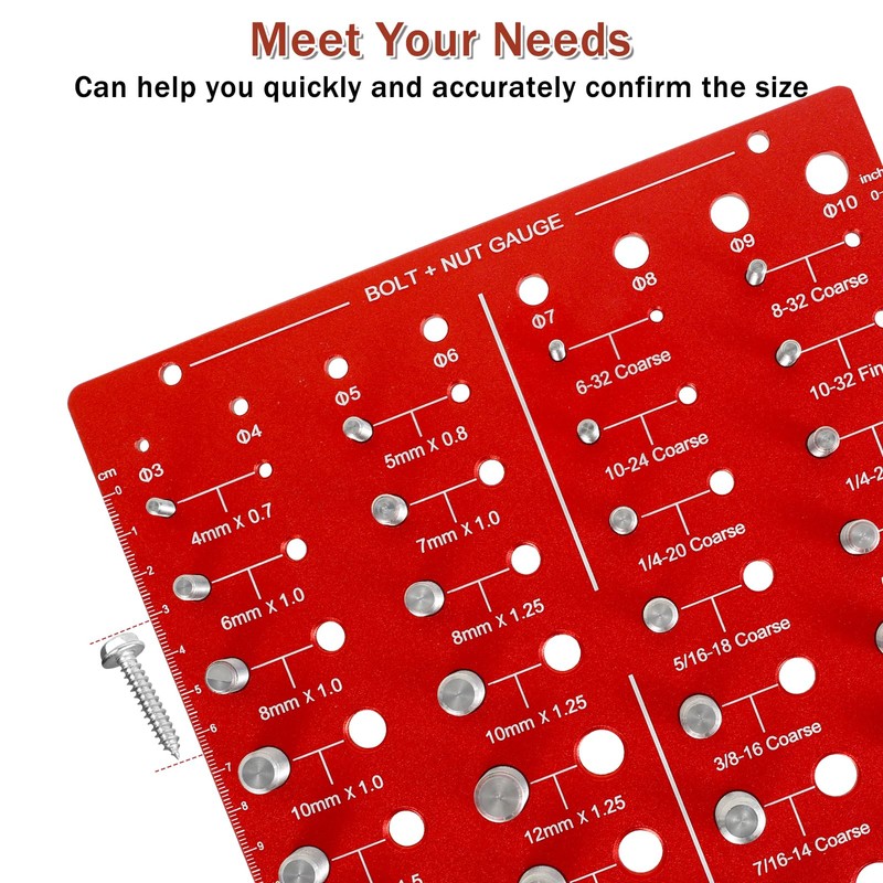 Nut and Bolt Thread Checker, 36 Thread Sizes Checker, Aluminum