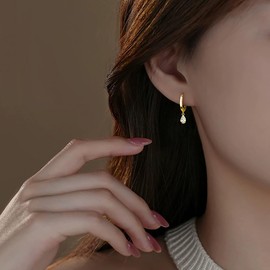 SLUYNZ 925 Sterling Silver Teardrop Small Hoop Earrings for Women CZ Droplet Huggie Earrings Minimalism