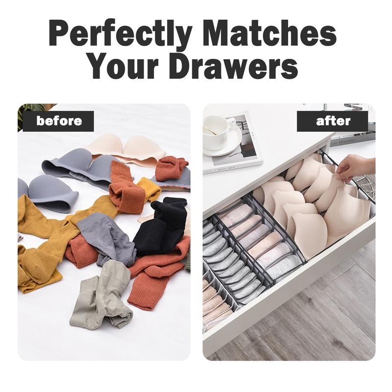 3 Counts Foldable Underwear Organizer, Drawer Organizer Divider Bins for