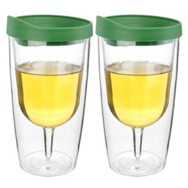 Verde Green Insulated Wine Tumbler - Double Wall Acrylic - 10oz, Set of 2