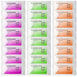 Pack of 24 Suture Material with Exercise Needles, Refill Pack for Surgical Suture Set, Ideal Suture Exercise Thread for Students, Needle and Thread Set, Wound Suture Kit Addition, Ideal Suture