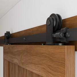 CCJH 6.6FT Sliding Barn Door Hardware Kit, Heavy Duty, Smoothly and Silently, Easy to Install, Fit 39.6" Width Single Door Panel, T-Shaped Style Black