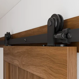 CCJH 6.6FT Sliding Barn Door Hardware Kit, Heavy Duty, Smoothly and Silently, Easy to Install, Fit 39.6" Width Single Door Panel, T-Shaped Style Black